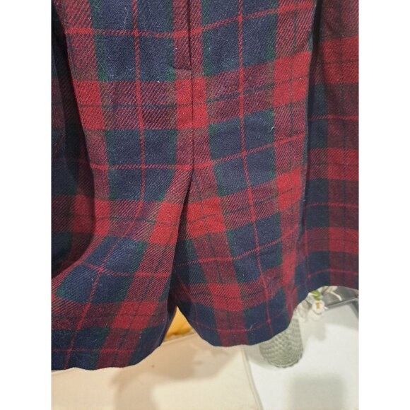 Vtg Sag Harbor Red & Navy Plaid Pleated Wool Blend Shorts Size 14 Lined Womens - Picture 4 of 10